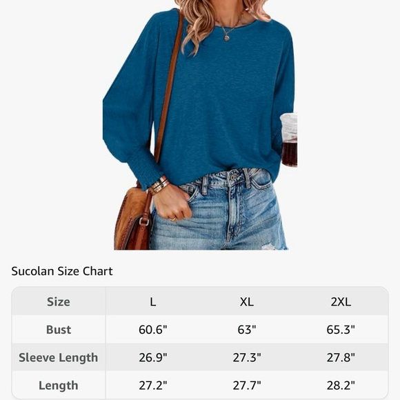 Sucolan Blue Women’s Oversized Fall Fashion Trendy Shirt Ruffle Long Sleeve Sz L - Picture 3 of 13